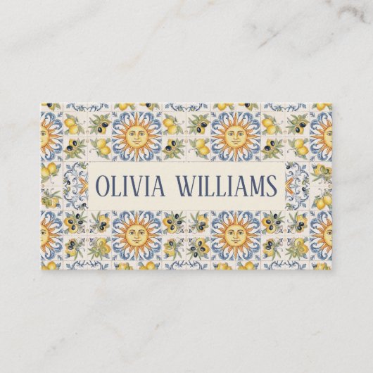Mediterranean Lemon Tile Italian Coastal Design 名刺 (正面)