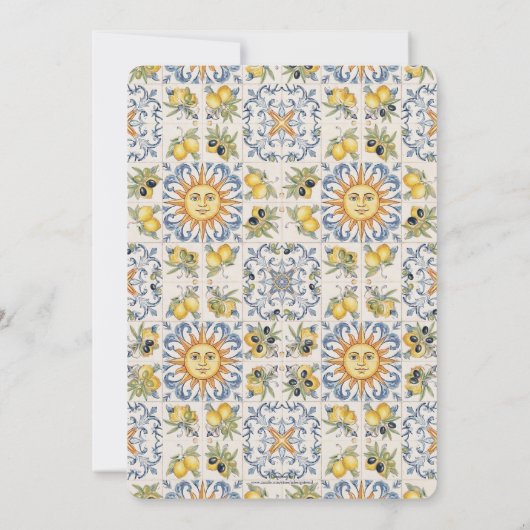 Mediterranean Lemon Tile Italian Coastal Design 招待状 (裏面)