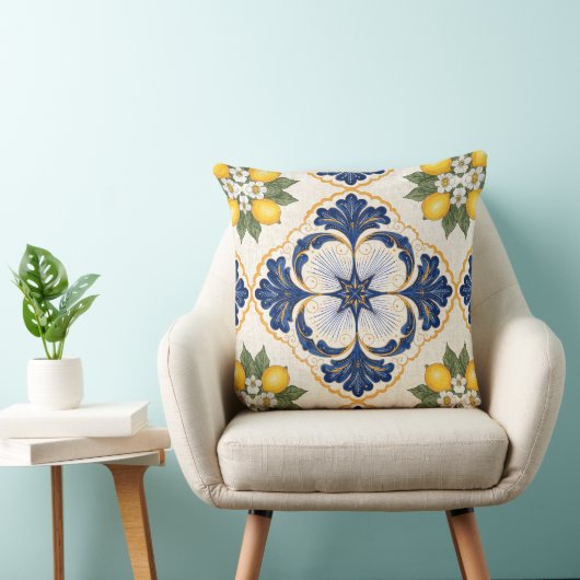 Mediterranean Lemon Tile Italian Talavera クッション (椅子)