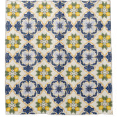 Mediterranean Lemon Tile Italian Talavera シャワーカーテン (正面)