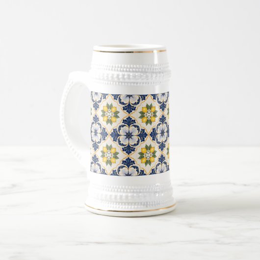 Mediterranean Lemon Tile Italian Talavera ビールジョッキ (正面左)