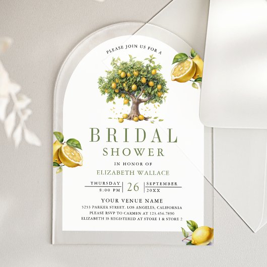 Mediterranean Lemon Tree Arch Bridal Shower アクリル招待状