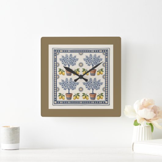 Mediterranean Lemon Tree Square Wall Clock スクエア壁時計 (ホーム)