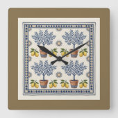 Mediterranean Lemon Tree Square Wall Clock スクエア壁時計 (正面)