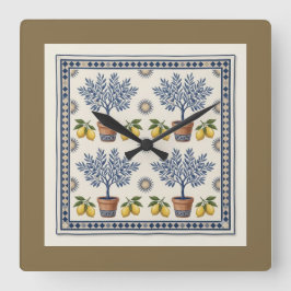 Mediterranean Lemon Tree Square Wall Clock スクエア壁時計