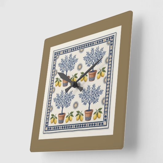 Mediterranean Lemon Tree Square Wall Clock スクエア壁時計 (傾斜)