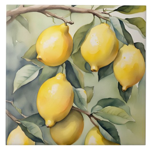 Mediterranean Lemon Tuscany Watercolor Design タイル (正面)