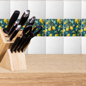 Mediterranean Lemon Watercolor Blue Yellow Pattern タイル