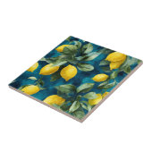 Mediterranean Lemon Watercolor Blue Yellow Pattern タイル (側面)