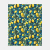Mediterranean Lemon Watercolor Blue Yellow Pattern フリースブランケット (正面)
