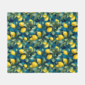 Mediterranean Lemon Watercolor Blue Yellow Pattern フリースブランケット (正面(横))