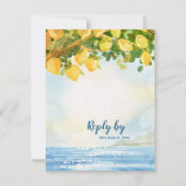 Mediterranean Lemon Watercolor Wedding Reply By 出欠カード (正面)