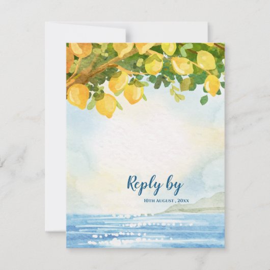 Mediterranean Lemon Watercolor Wedding Reply By 出欠カード (正面)