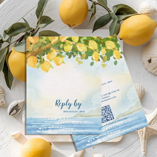 Mediterranean Lemon Watercolor Wedding Reply By 出欠カード