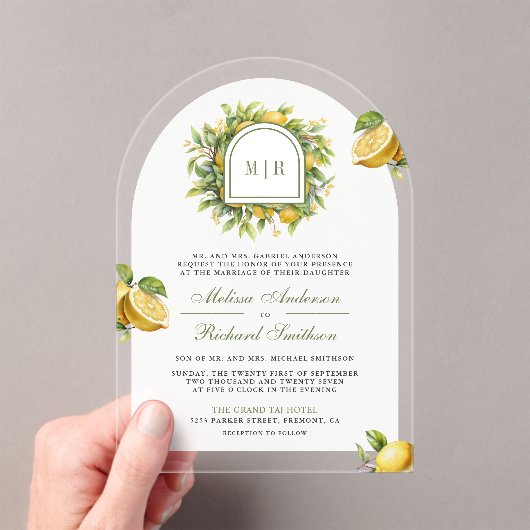 Mediterranean Lemon Wedding アクリル招待状 (インサイチュ (ポータブル))