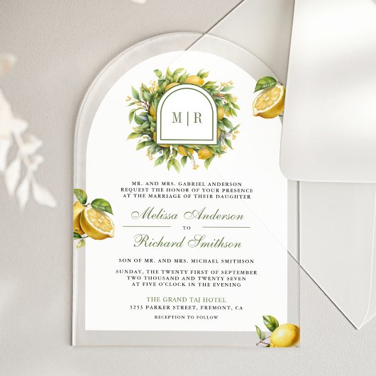 Mediterranean Lemon Wedding アクリル招待状