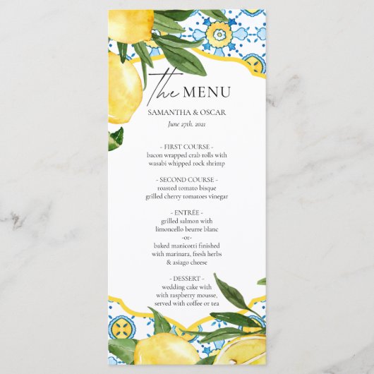 Mediterranean Lemon Wedding Menu メニュー (正面)