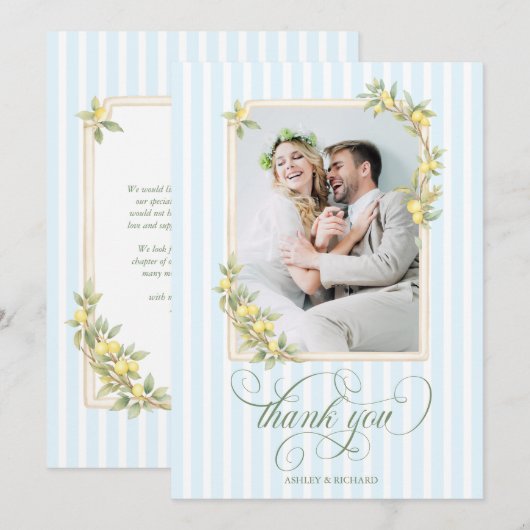 Mediterranean Lemon Wedding Photo Thank You サンキューカード (正面/裏面)