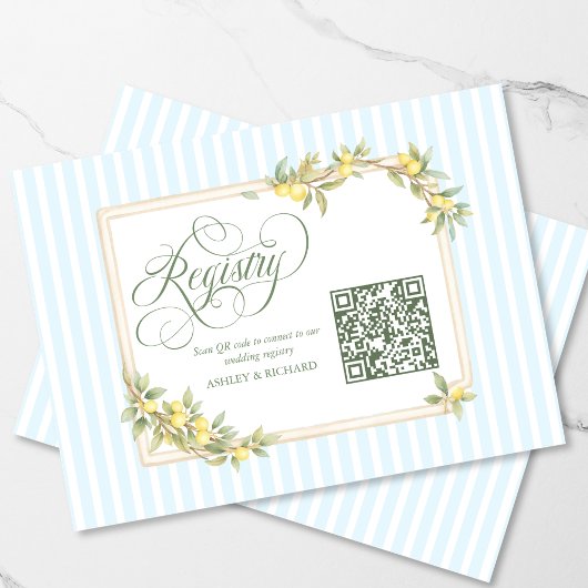 Mediterranean Lemon Wedding Registry QR Code エンクロージャーカード