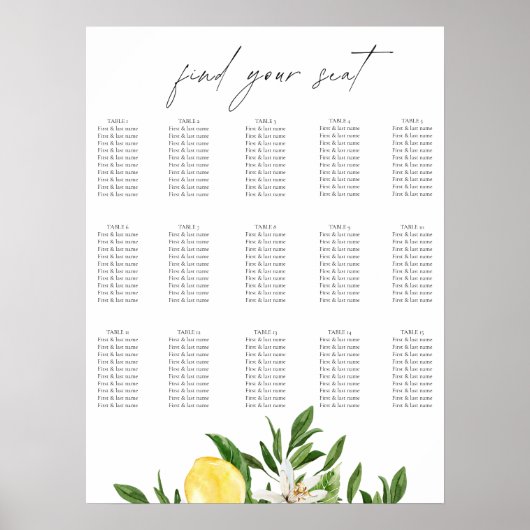 Mediterranean Lemon Wedding Seating Chart  ポスター (正面)