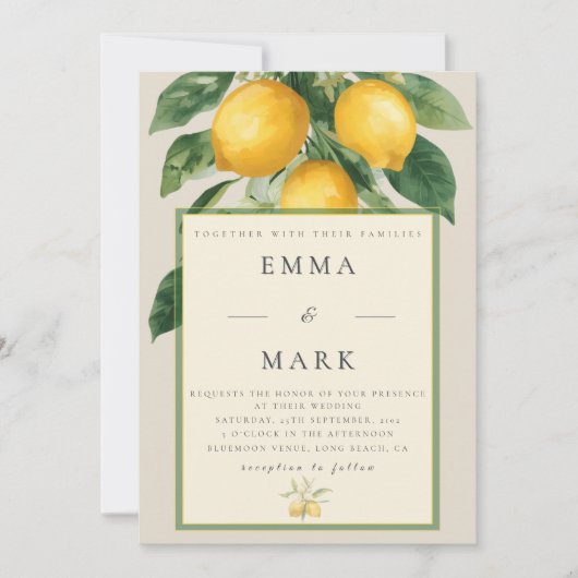 Mediterranean Lemon with QR Code | Beige 招待状 (正面)