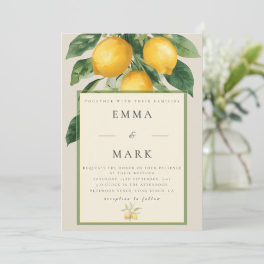 Mediterranean Lemon with QR Code | Beige 招待状 (スタンド正面)