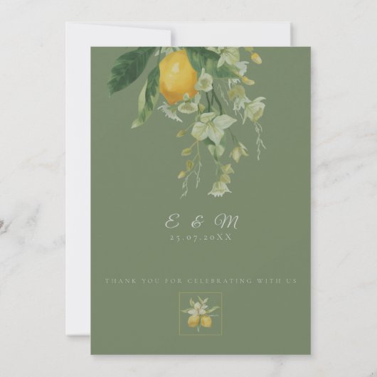 Mediterranean Lemon with QR Code | Olive Green 招待状 (裏面)