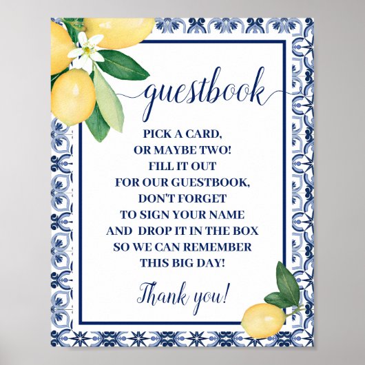 Mediterranean Lemons Guestbook Wedding Sign ポスター (正面)