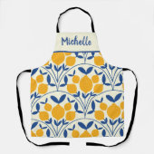 Mediterranean Lemons on Blue scallop shape custom  エプロン (正面)