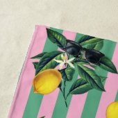 Mediterranean Lemons Pink Green Stripes Name ビーチタオル (インサイチュ)