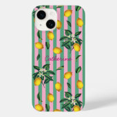 Mediterranean Lemons Pink Green Stripes Name Case-Mate iPhoneケース (裏面)