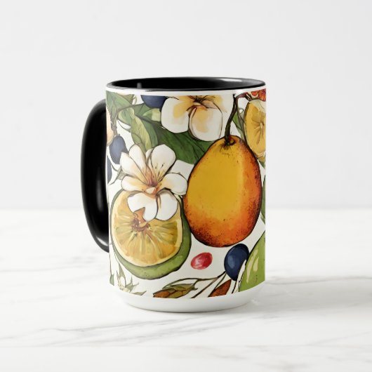 Mediterranean Limes, Lemons and Flowers. Painted マグカップ (正面左)