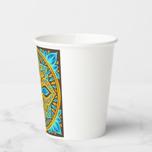 Mediterranean Moroccan Tile Pattern Blue and Gold 紙コップ (左)