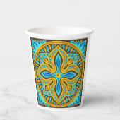 Mediterranean Moroccan Tile Pattern Blue and Gold 紙コップ (正面)