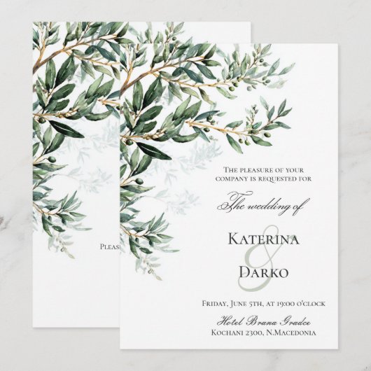 Mediterranean Olive Branch Wedding Invitation 招待状 (正面/裏面)