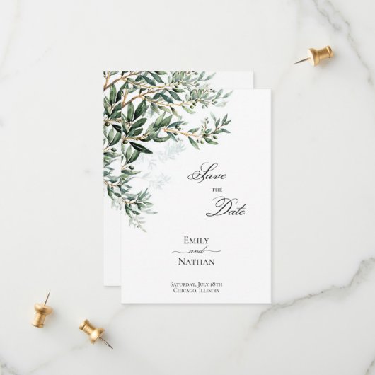 Mediterranean Olive Branch Wedding Save the Date  セーブザデート (正面/裏面インサイチュ)