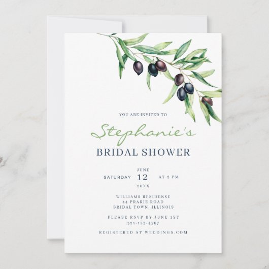 Mediterranean Olive Bridal Shower Invitation 招待状 (正面)