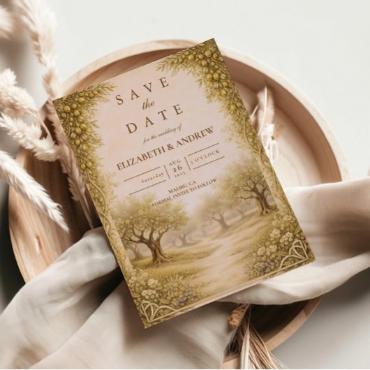 Mediterranean Olive Grove Countryside Wedding セーブザデート