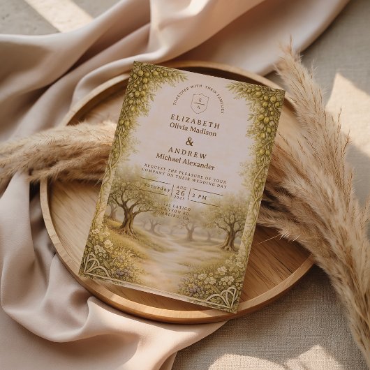 Mediterranean Olive Grove Countryside Wedding 招待状