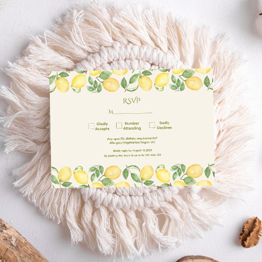 Mediterranean Olive Lemon Modern Wedding 出欠カード