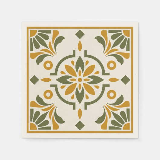 Mediterranean Olive Tile スタンダードカクテルナプキン (正面)