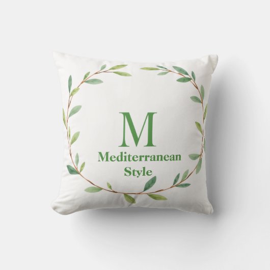 Mediterranean Olive Wreath Throw Pillow クッション (正面)
