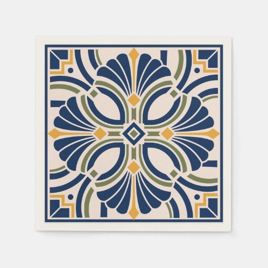 Mediterranean Ornamental Tile スタンダードカクテルナプキン (正面)