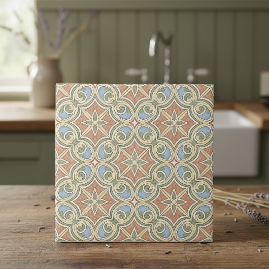 Mediterranean Pattern Pat#13 Terra Cotta ID1195 タイル