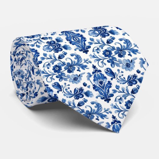 Mediterranean Portuguese Blue Tile Detail ネクタイ (ロール)