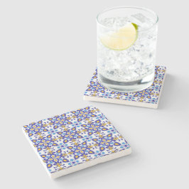 Mediterranean Royal Mosaic Blue and Gold Ceramic ストーンコースター