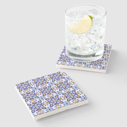 Mediterranean Royal Mosaic Blue and Gold Ceramic ストーンコースター (横)
