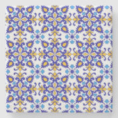 Mediterranean Royal Mosaic Blue and Gold Ceramic ストーンコースター (正面)
