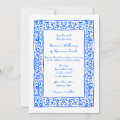 Mediterranean RSVP QR Hand Drawn Blue Wedding 招待状 (正面)