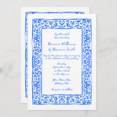 Mediterranean RSVP QR Hand Drawn Blue Wedding 招待状 (正面/裏面)